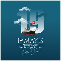 Fototapeta Happy May 19 is the Commemoration of Atatürk, youth and sports day. Translate: 19 Mayıs Atatürk'ü Anma Gençlik ve Spor Bayramı kutlu olsun. obraz