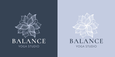 Yoga logo design, balance yoga studio, healthcare lifestyle. Business card logo. Vector illustration