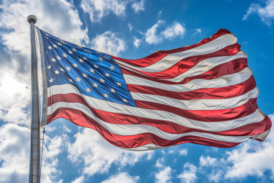 Free photo american flag waving in blue sky made with Generative AI