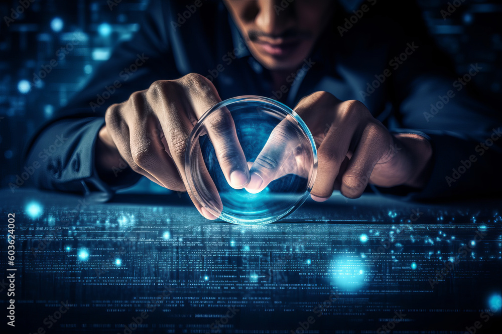 Poster man hand touching on search bar for search engine optimization or seo concept to find information or