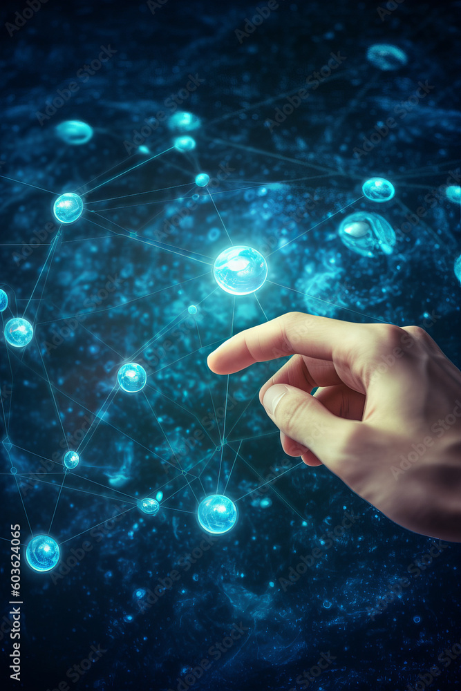 Poster man hand touching on search bar for search engine optimization or seo concept to find information or