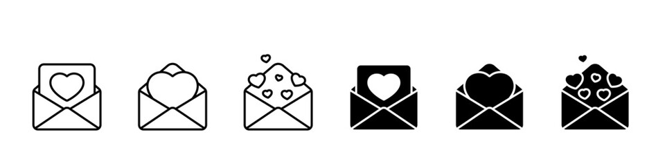 Open envelope with heart symbol, valentines day invitation icon illustration - obrazy, fototapety, plakaty