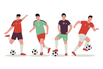 Fototapeta na wymiar Football soccer player vector illustration set. Illustration for website, landing page, mobile app, poster and banner. Trendy flat vector illustration