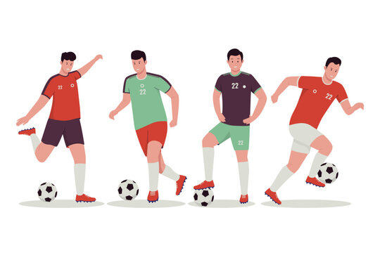 Football soccer player vector illustration set. Illustration for website, landing page, mobile app, poster and banner. Trendy flat vector illustration