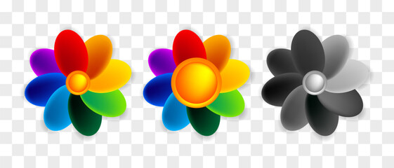 Beautiful flower logo. Abstract colored flowers icons for design. Decoration for sites and applications. Vector illustration isolated on background.