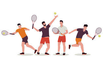 Set of male tennis player vector illustrations. Illustration for website, landing page, mobile app, poster and banner. Trendy flat vector illustration
