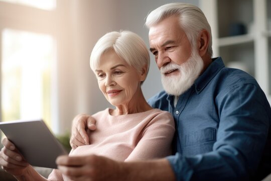 shot of a mature couple using their digital tablet during an online learning class, created with generative ai