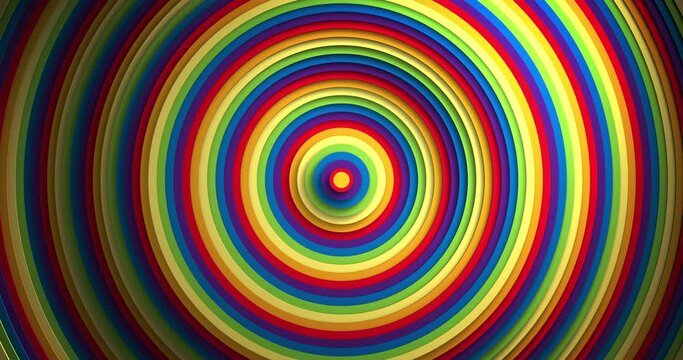 Animation of rainbow coloured circles moving on seamless loop