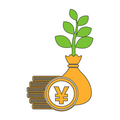 coin Yen, Yen money ,Yen financial growth, Yen currency, money bag, financial wealth concept illustration