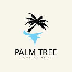 Coconut Tree Logo, Palm Tree Sunset Beach Vector, Elegant Minimalist Simple Design, Symbol Template Icon