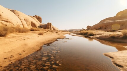 Drought-stricken landscape, with dried up river. Generative AI