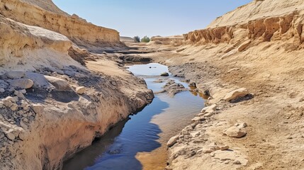 Fototapeta na wymiar Drought-stricken landscape, with dried up river. Generative AI