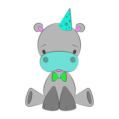 Cute vector baby boy hippo character for birthday kids invitations
