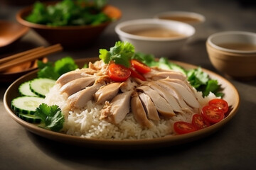 A Plate of Hainanese chicken rice Generative AI
