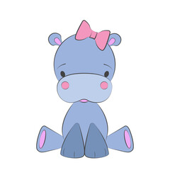 Cute baby girl hippo with pink details. Vector hippo character for birthday invitation