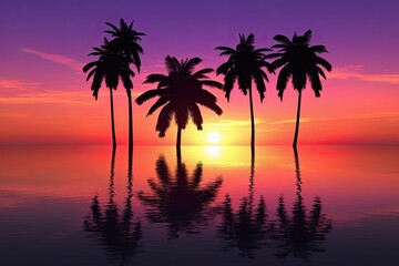 Obraz na płótnie Canvas Sunset and Palm Trees silhouette Generative Ai