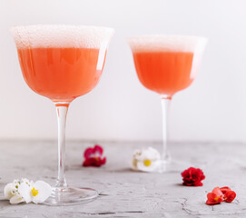 Mimosa alcohol cocktail with orange juice and dry champagne