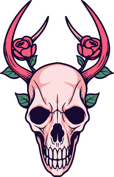 PNG colorful Hand drawn reindeer skull with antlers and roses. Hipster tattoo design. Boho, grunge, rustic style. Prints, posters, t-shirts and textiles