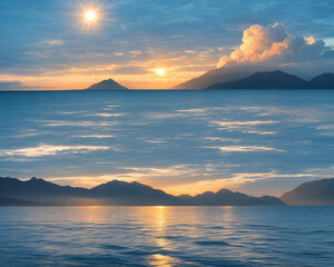 Closeup sea sand beach. Panoramic beach landscape. Inspire tropical beach seascape horizon. Orange and golden sunset sky calmness tranquil relaxing sunlight summer
