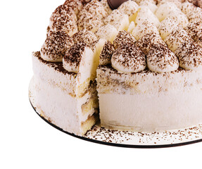 tiramisu cake sprinkled with cocoa powder on plate