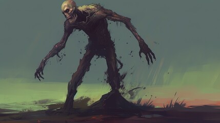 A zombie rising from the ground. Fantasy concept , Illustration painting. Generative AI