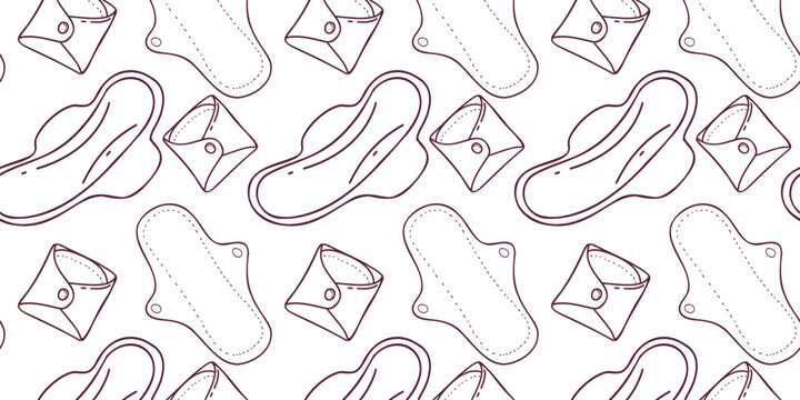 Seamless pattern with menstrual pad. Doodle hand drawn vector illustration