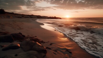 Obraz premium Sunset on the Beach, Image Ai Generated 