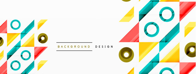 Fototapeta premium Colorful triangles and circles abstract background. Design for wallpaper, banner, background, landing page, wall art, invitation, prints, posters