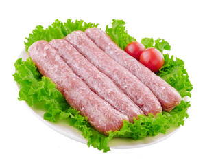 Fresh Raw Sausages isolated on white background