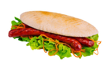 Hot dog - sandwich with sausage in pita