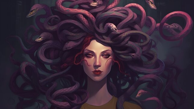 Medusa with snakes for hair. Fantasy concept , Illustration painting. 