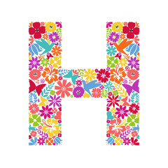 Flower alphabet. Flower symbols forming letter H. Floral ornament in the form of a letter.