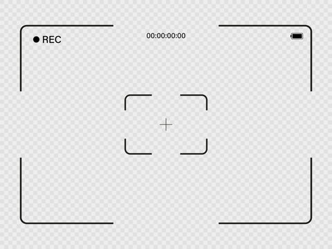 Photo and video camera viewfinder grid with exposure and recording led on transparent background. Vector illustration