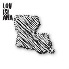 Vector illustration of Louisiana map in hand drawn doodle style. Suitable for use as magnets and posters.
