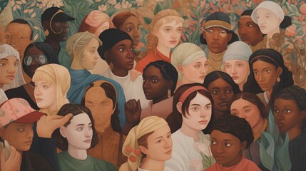 Socially diverse community crowd. The concept of multiculturalism and social diversity, symbolizing the unity and shared humanity within diverse societies. Generative AI