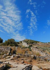 Fototapeta na wymiar View of the ancient theater and the acropolis of Thorikos near Lavrio, Attica, Greece
