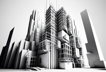 abstract 3d illustration of modern architecture in black and white colors generative ai