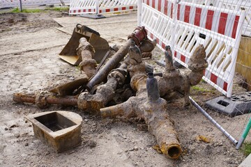 Old iron water pipes in Hameln, Bahnhofstrasse are renewed. Hamelin, Lower Saxony – Germany.