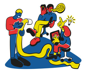 teamwork in vector.characters people colleagues in flat style for design.brainstorming cooperation.corporation negotiation meeting data analysis structure work with clients. 