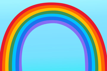Rainbow on Blue Sky Background Vector Illustration Colorful Copy Space For Text Weather Spring Summer Season Weather Back to School Kids Education Children Childhood Vivid Happy Fun Design