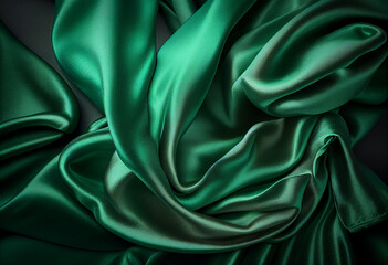 Obraz premium Green satin fabric background close up. Luxurious background design. generative ai