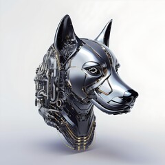 Mechanical dog head with digital technology and electronics. A futuristic vision of future technology. Animal looking android. Generative AI.