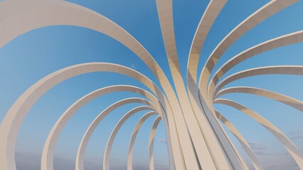 Abstract architecture background curved stripes in design 3d render