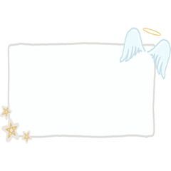White text box decorated with angel wings