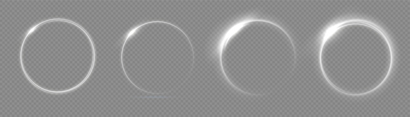 Light circle white swirl. Curved white line light effect. Darkening of the moon. Flash vector semicircle and spark light effect. Glowing white speed circle portal on the road. Podium, radial platform.