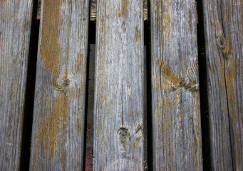 Old boards are rotten. Curved old grunge wooden boards.Shabby boards.