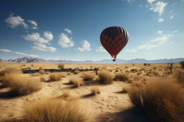 Fototapeta na wymiar Hot air balloon over desert landscape - Generative AI