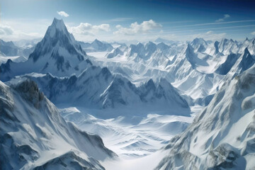 Fototapeta na wymiar Majestic mountain range covered in snow. - Generative AI