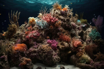 Fototapeta na wymiar A colorful and vibrant coral reef with a variety of sea creatures. - Generative AI