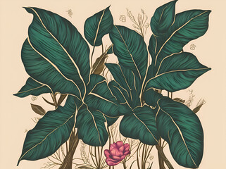 Cartoon Philodendron drawing. AI generated illustration